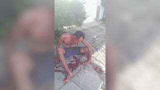 Brazilian thief suffers mental breakdown after his face is brutally mutilated by a pi