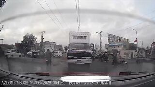 Truck Flips Crushing Motorcyclist