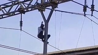 Man Climbs On Electricity Pole And Gets Electrocuted (Another Angle)