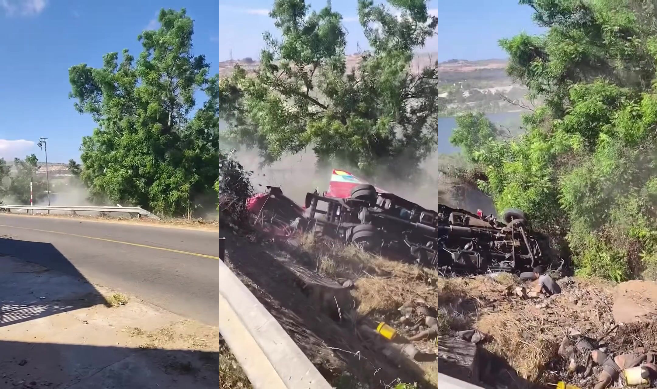 Bus runs off road and overturns