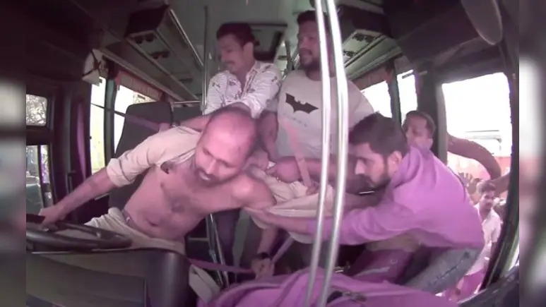 CCTV Captures Savage Attack on Bus Driver After Scooter Cuts Him Off