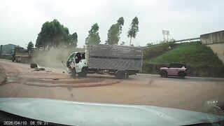 Driver Ejected After Collision Between Two Trucks In Vietnam