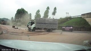 Driver Ejected After Collision Between Two Trucks In Vietnam