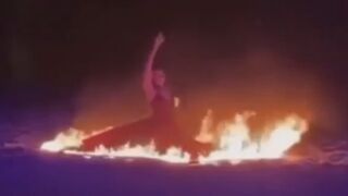 Horror moment dancer is engulfed in flames & sprints for her life