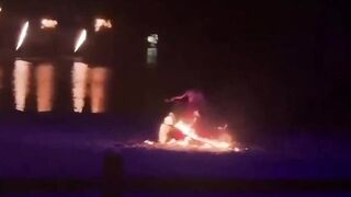 Horror moment dancer is engulfed in flames & sprints for her life
