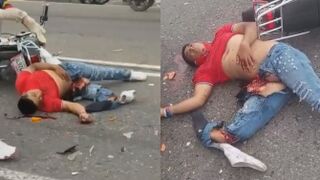 Aftermath Of Collision Between Two Motorcycles In Venezuela