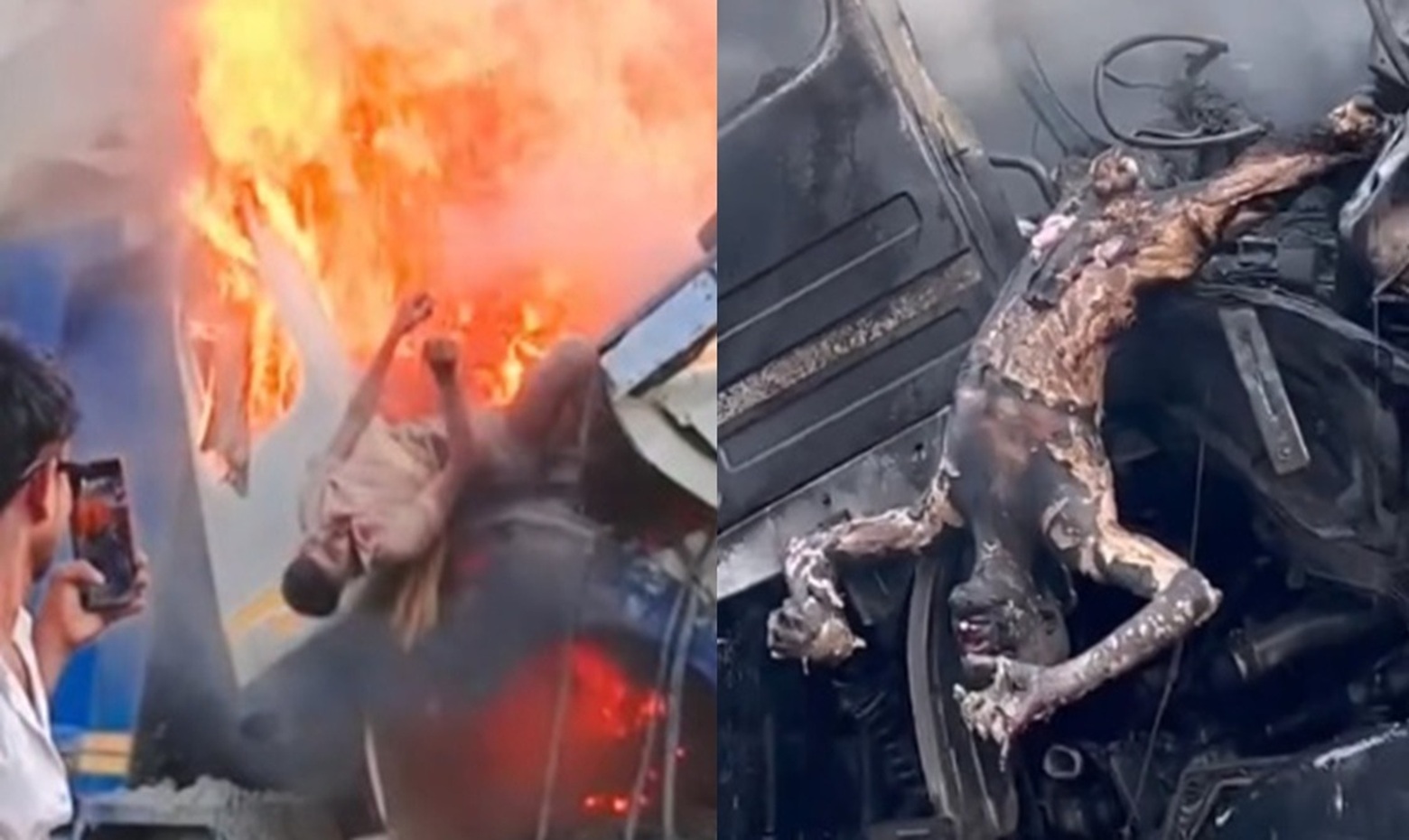 Two Drivers Burned Alive Trucks Collide Head-On in Bodies Charred Beyond Recognition