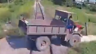 Insane Moment: Train Destroys Truck and Ejects Passenger Like a Rocket