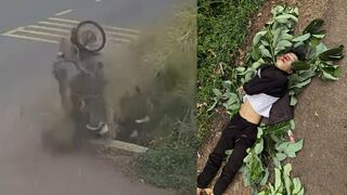 A Motorcyclist Loses Balance and Meets Tragic Death at Concrete Barrier