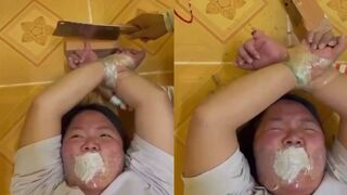 A Helpless Woman Tied and Gagged While Her Finger is Chopped Off with a Meat Cleaver