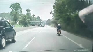 Slow Thinking Rider Crashes Into The truck Head First