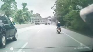 Slow Thinking Rider Crashes Into The truck Head First