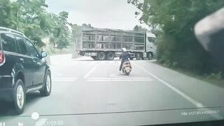 Slow Thinking Rider Crashes Into The truck Head First