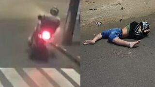 Stunt Motorcyclist Evades Police, Then Crashes and Catches Air After Hitting Pickup