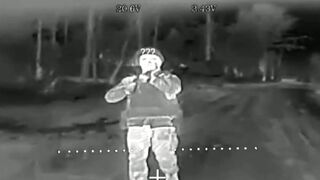 Retarded Ukrat fires a warning shot at a kamikaze drone.