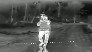 Retarded Ukrat fires a warning shot at a kamikaze drone.