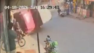 Speeding Thar Hits Young Woman on Scooty, SUV Flips Leaving Victim Seriously Hurt