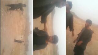 An Afghan army shooting a local person after interrogation