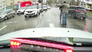 Conflict and attack at pedestrian crossing, Ryazan