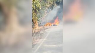 Motoryclist Roasts After In Fiery Road Accident