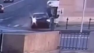 Russian man hits pedestrian and ends up in river