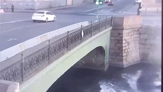 Russian man hits pedestrian and ends up in river