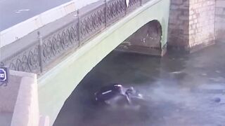 Russian man hits pedestrian and ends up in river