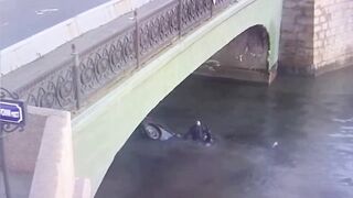 Russian man hits pedestrian and ends up in river