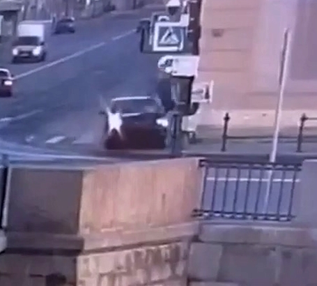 Russian man hits pedestrian and ends up in river