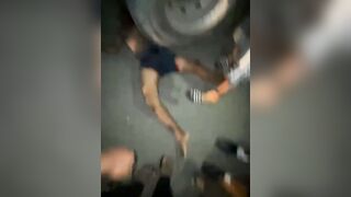 The man was trapped and destroyed under the wheels of the truck.