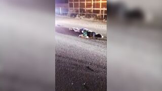 The man was trapped and destroyed under the wheels of the truck.