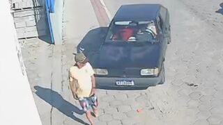 Man Gets Pinned Against The Wall By Female Driver