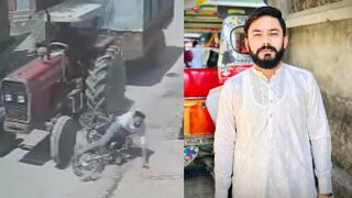 Man Riding Motorcycle Gets Crushed To Death By Tractor In Pakistan