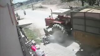 Man Riding Motorcycle Gets Crushed To Death By Tractor In Pakistan