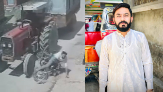 Man Riding Motorcycle Gets Crushed To Death By Tractor In Pakistan