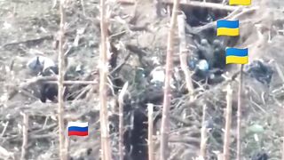 A Russian military man alone quietly sneaks up to the trench of the Ukrainian Armed