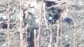 A Russian military man alone quietly sneaks up to the trench of the Ukrainian Armed