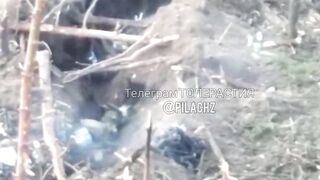 A Russian military man alone quietly sneaks up to the trench of the Ukrainian Armed