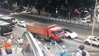 Chinese people crushed by a truck