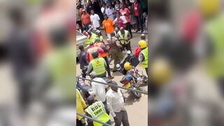 Phone Snatcher Attacked By Mob As Cop Tries To Shield Him