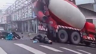 Moped Rider Plows Into Cement Truck