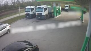 Ukrainian gas station catches Russian missile.