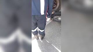 Biker1s Life Ended Under The Truck Wheels