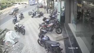 Terrifying Crash: Speeding Water Tanker Hits Two on Motorcycle in Thudiyalur