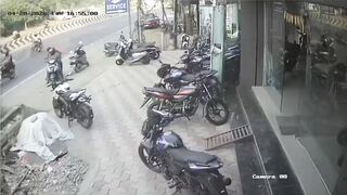 Terrifying Crash: Speeding Water Tanker Hits Two on Motorcycle in Thudiyalur