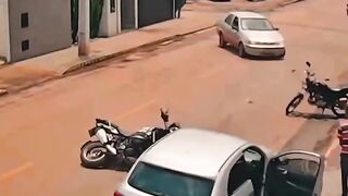 Classic "Motorcyclist vs Car"