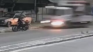 Man Sitting On His Motorcycle Gets Killed By A Company truck