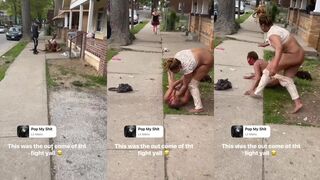 2 women fight it out with tits and ass out