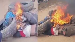 Two Phone Snatchers Burned Alive By Mob Of Locals