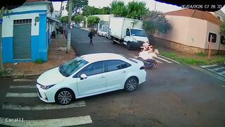 Insane Crash: Motorcyclist Launches into Air After High-Speed Impact, Bike Explodes